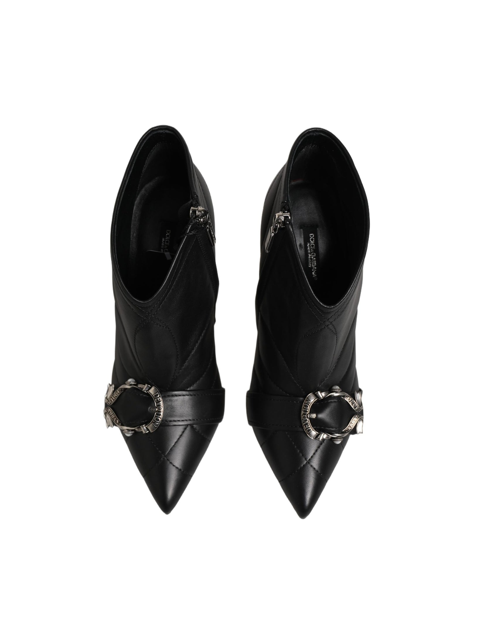 Dolce & Gabbana Black Devotion Quilted Buckled Boots Shoes