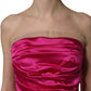 Dolce & Gabbana Hot Pink Ruched Satin Strapless Gown Dress