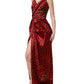 Dolce & Gabbana Red Leopard Draped Sleeveless Maxi Dress