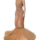 Dolce & Gabbana Brown Crystal Embellished Mermaid Gown Dress