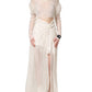 Dolce & Gabbana White Silk Sheer Draped Long Gown Dress