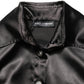 Dolce & Gabbana Black Satin Long Puff Sleeves Pleated Dress