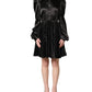 Dolce & Gabbana Black Satin Long Puff Sleeves Pleated Dress