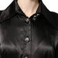 Dolce & Gabbana Black Satin Long Puff Sleeves Pleated Dress