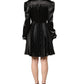 Dolce & Gabbana Black Satin Long Puff Sleeves Pleated Dress