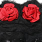Dolce & Gabbana Black Strapless Red Rose Sequined Midi Dress