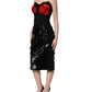 Dolce & Gabbana Black Strapless Red Rose Sequined Midi Dress