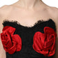 Dolce & Gabbana Black Strapless Red Rose Sequined Midi Dress