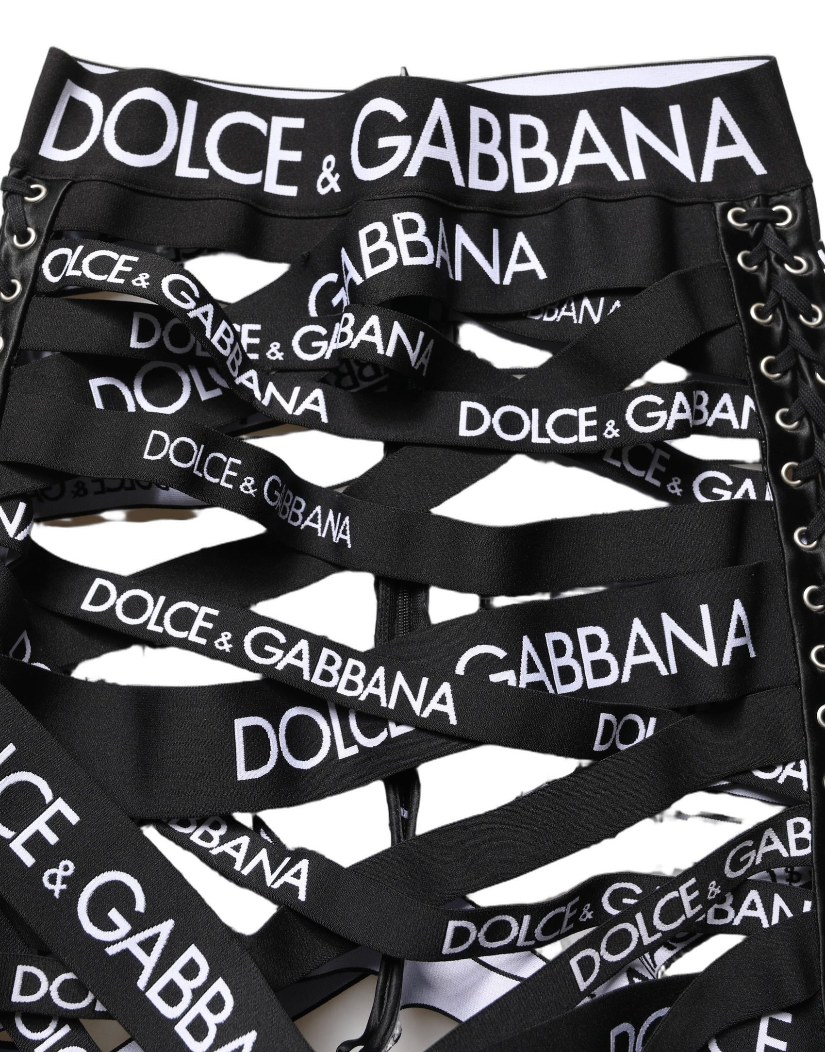 Dolce & Gabbana Black Logo Tape Cut Out Skinny High Waist Pants