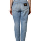 Dolce & Gabbana Blue Distressed Pleated Cotton Denim Jeans