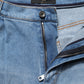 Dolce & Gabbana Blue Distressed Pleated Cotton Denim Jeans