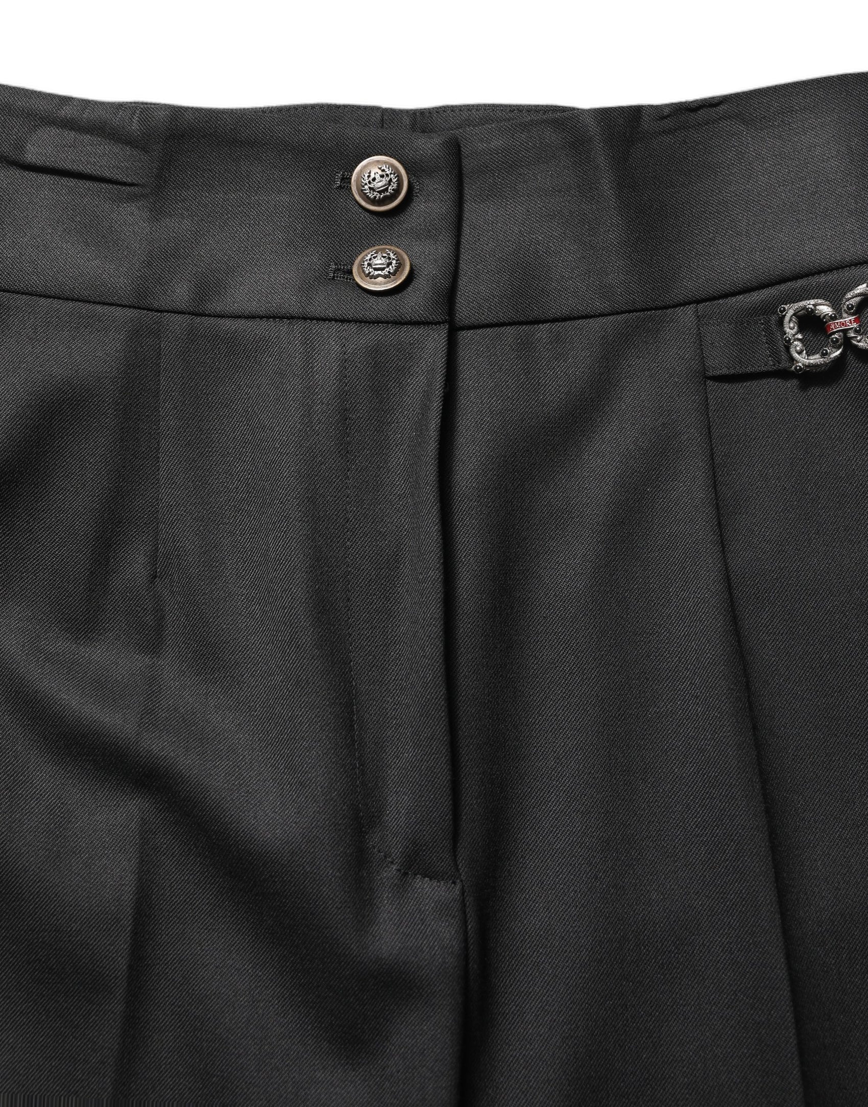 Dolce & Gabbana Black Wool High Waisted Logo Trouser Pants