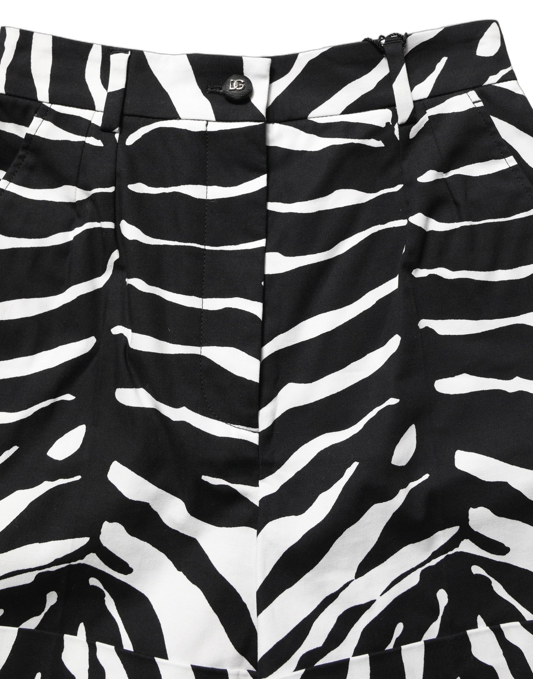 Dolce & Gabbana Black White Zebra Print Cotton High Waist Shorts