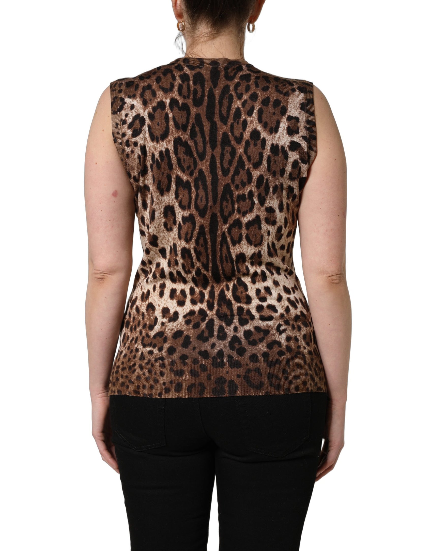 Dolce & Gabbana Brown Leopard Crew Neck Sleeveless Tank Top