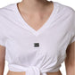 Dolce & Gabbana White Logo Embroidered TieWaist Cropped Top