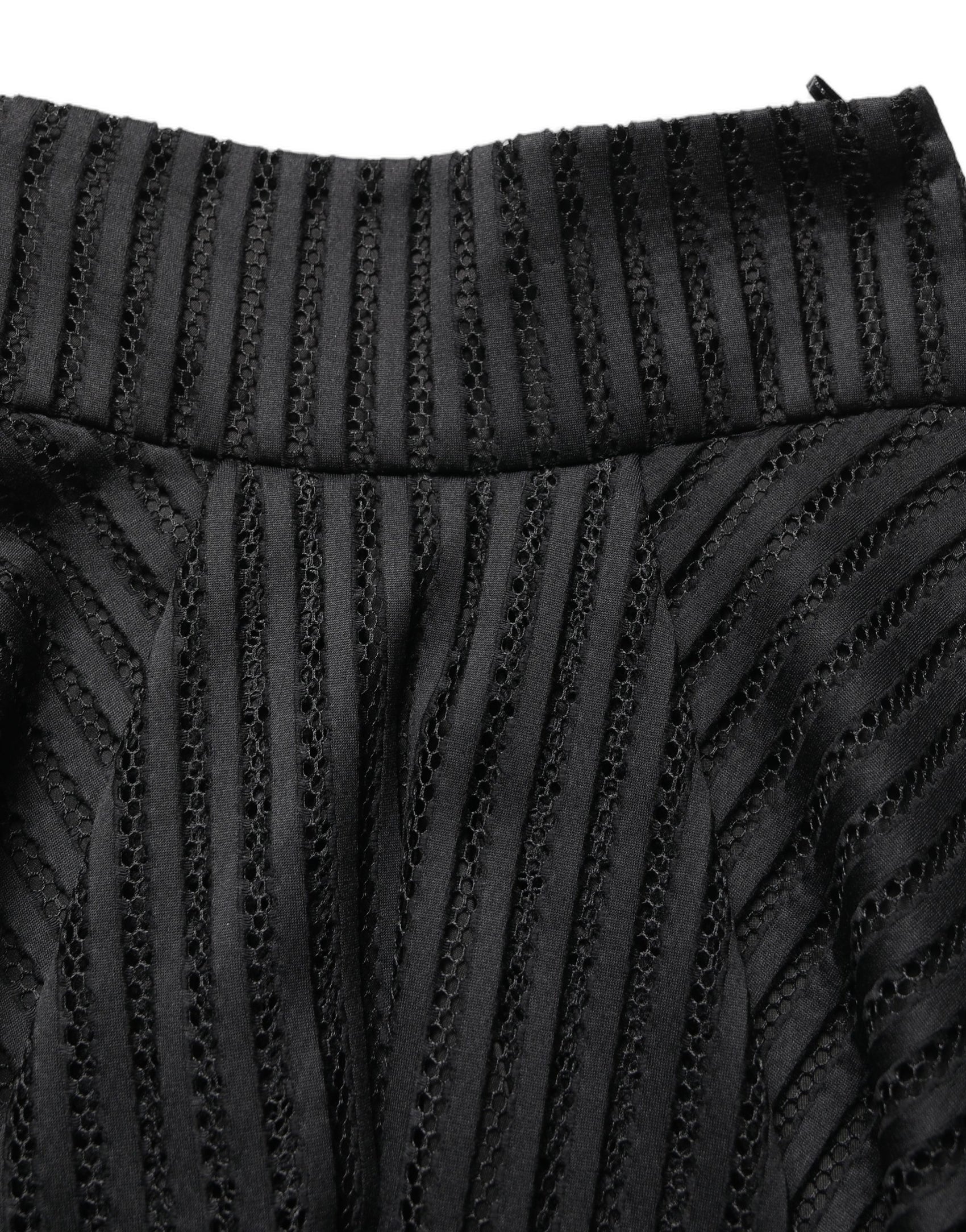 PINKO Cotton Striped Flared Silhouette Aline Midi Black