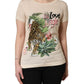 Dolce & Gabbana Beige Jungle Print Cotton Round Neck T-Shirt
