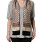 Dolce & Gabbana Gray Cotton V-neck Owl Silk Scarf Top T-shirt