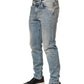 Dolce & Gabbana Blue Washed Mid Waist Straight Men Denim Jeans
