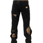 Dolce & Gabbana Black Distressed Cotton Straight Denim Jeans