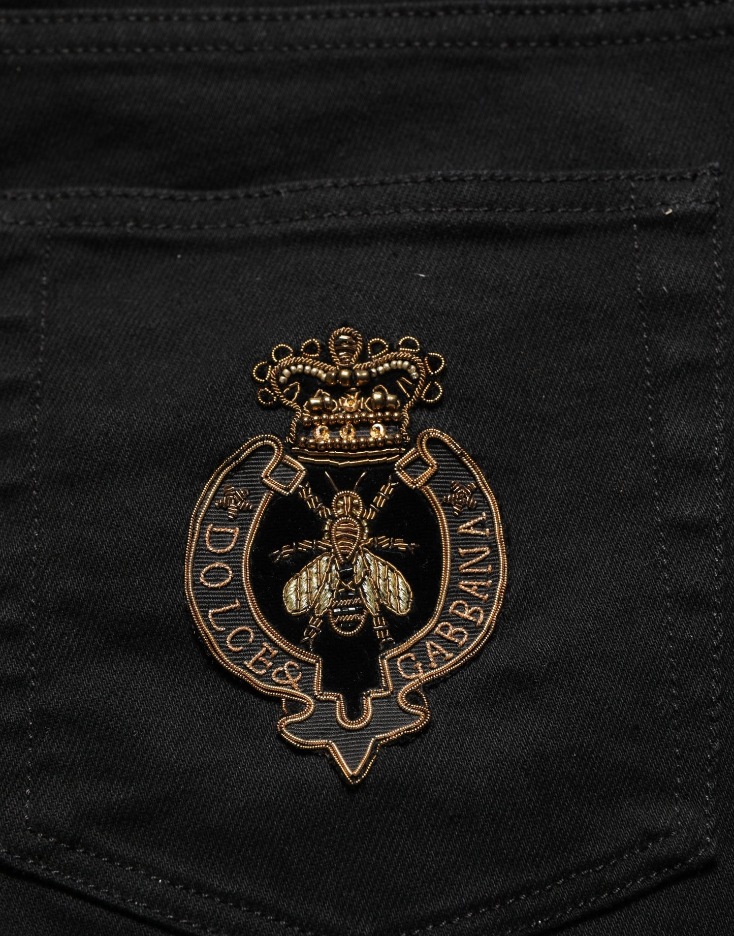 Dolce & Gabbana Black Heraldic Embroidered Skinny Denim Jeans