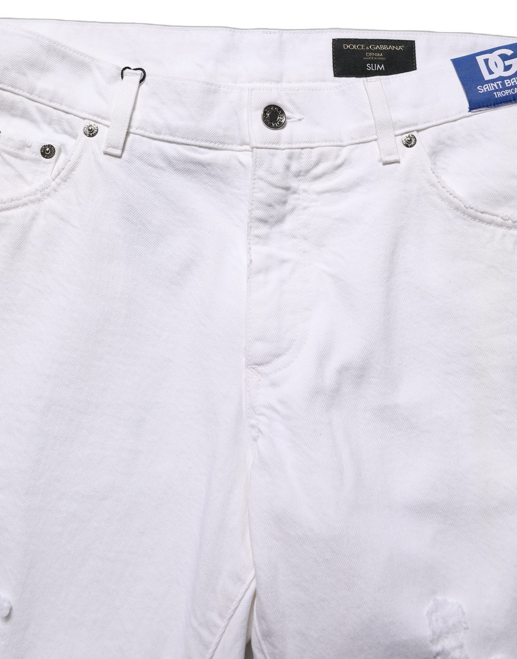 Dolce & Gabbana White Cotton Ripped Slim Fit Men Denim Jeans
