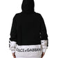 Dolce & Gabbana BlackWhite Appliqué Hooded Sweatshirt Sweater