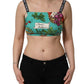 Dolce & Gabbana Turquoise Vegetable Print Silk Crop Tank Top