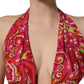 Dolce & Gabbana Red Paisley Silk Halter Neck Crop Tank Top