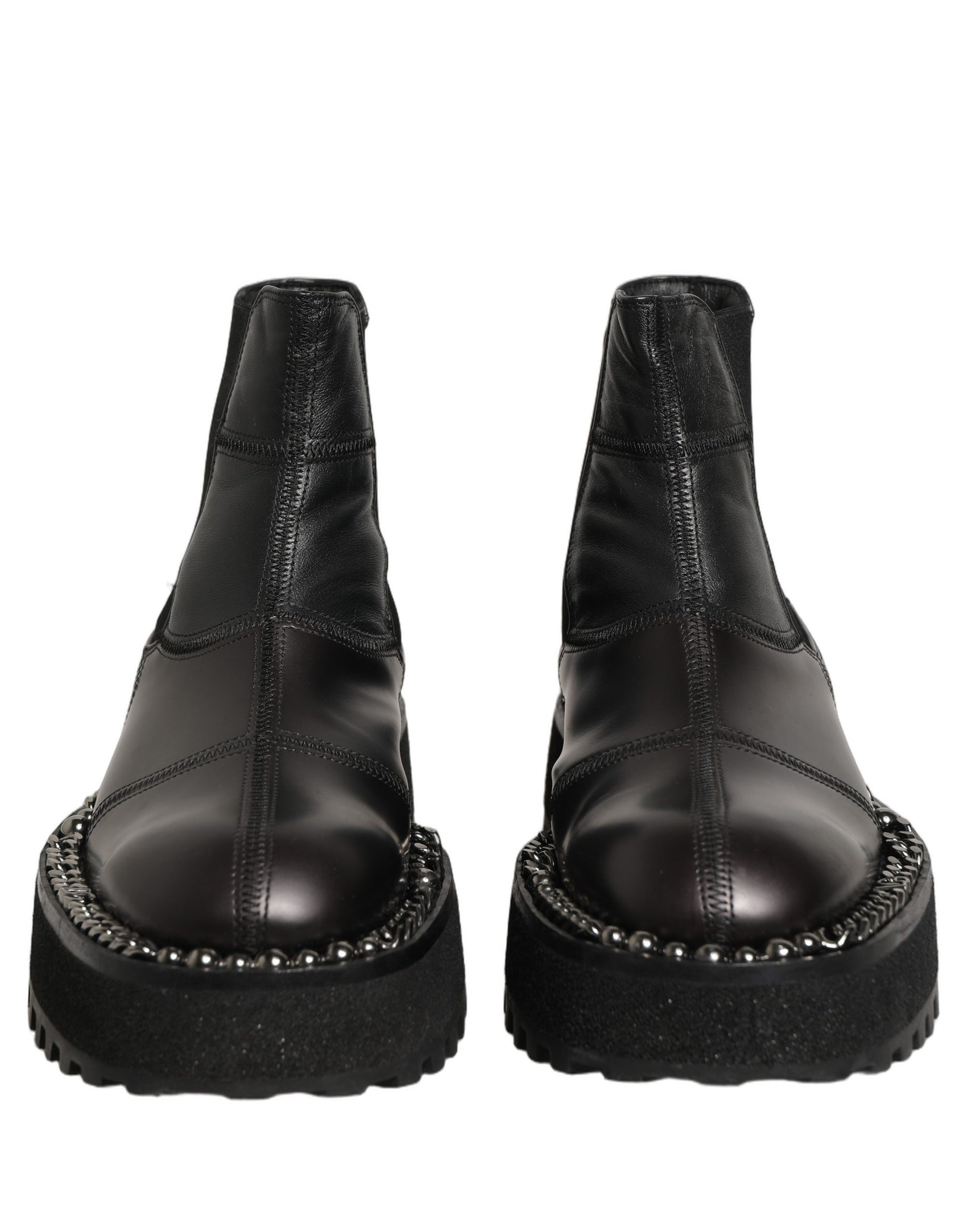 Dolce & Gabbana Black Leather Slip On Chelsea Boots Shoes