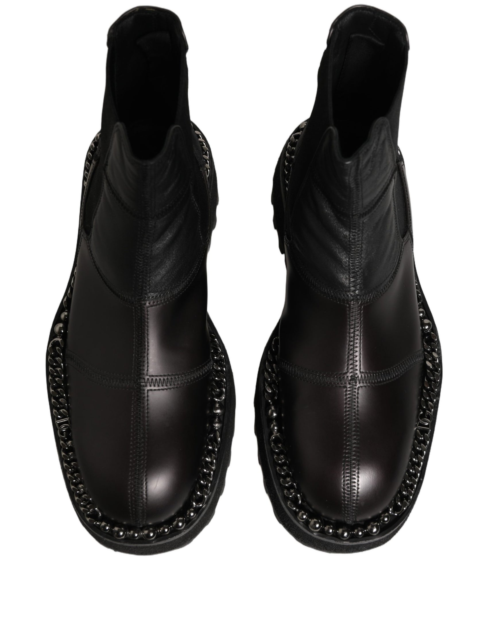 Dolce & Gabbana Black Leather Slip On Chelsea Boots Shoes