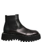 Dolce & Gabbana Black Leather Slip On Chelsea Boots Shoes