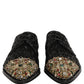 Dolce & Gabbana Black Sequin Embellished Men Derby Dress Shoes