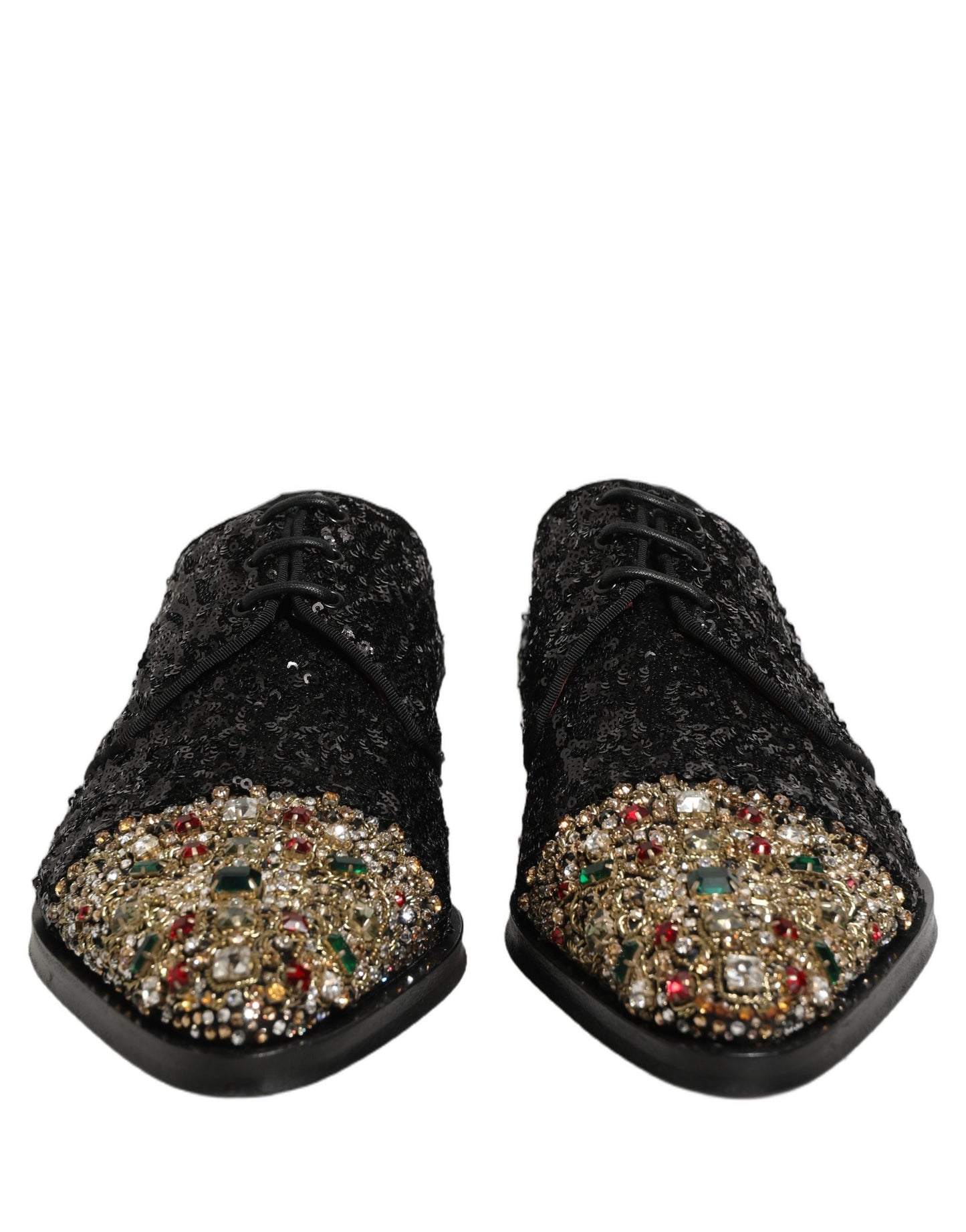 Dolce & Gabbana Black Sequin Embellished Men Derby Dress Shoes