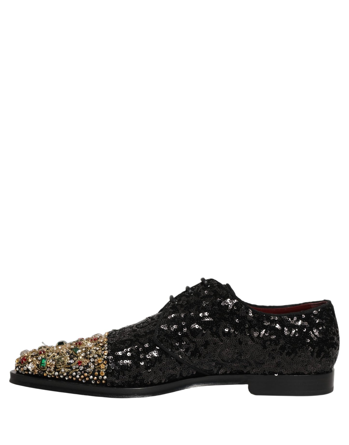 Dolce & Gabbana Black Sequin Embellished Men Derby Dress Shoes