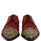 Dolce & Gabbana Red Sequin Embellished Men Derby Dress Shoes