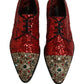 Dolce & Gabbana Red Sequin Embellished Men Derby Dress Shoes