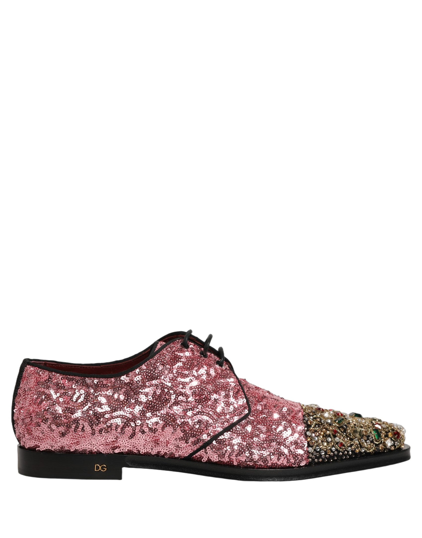 Dolce & Gabbana Pink Sequin Embellished Men Derby Dress Shoes