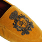 Dolce & Gabbana Yellow Velvet Crown Embroidery Loafers Shoes