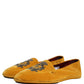 Dolce & Gabbana Yellow Velvet Crown Embroidery Loafers Shoes
