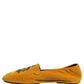 Dolce & Gabbana Yellow Velvet Crown Embroidery Loafers Shoes