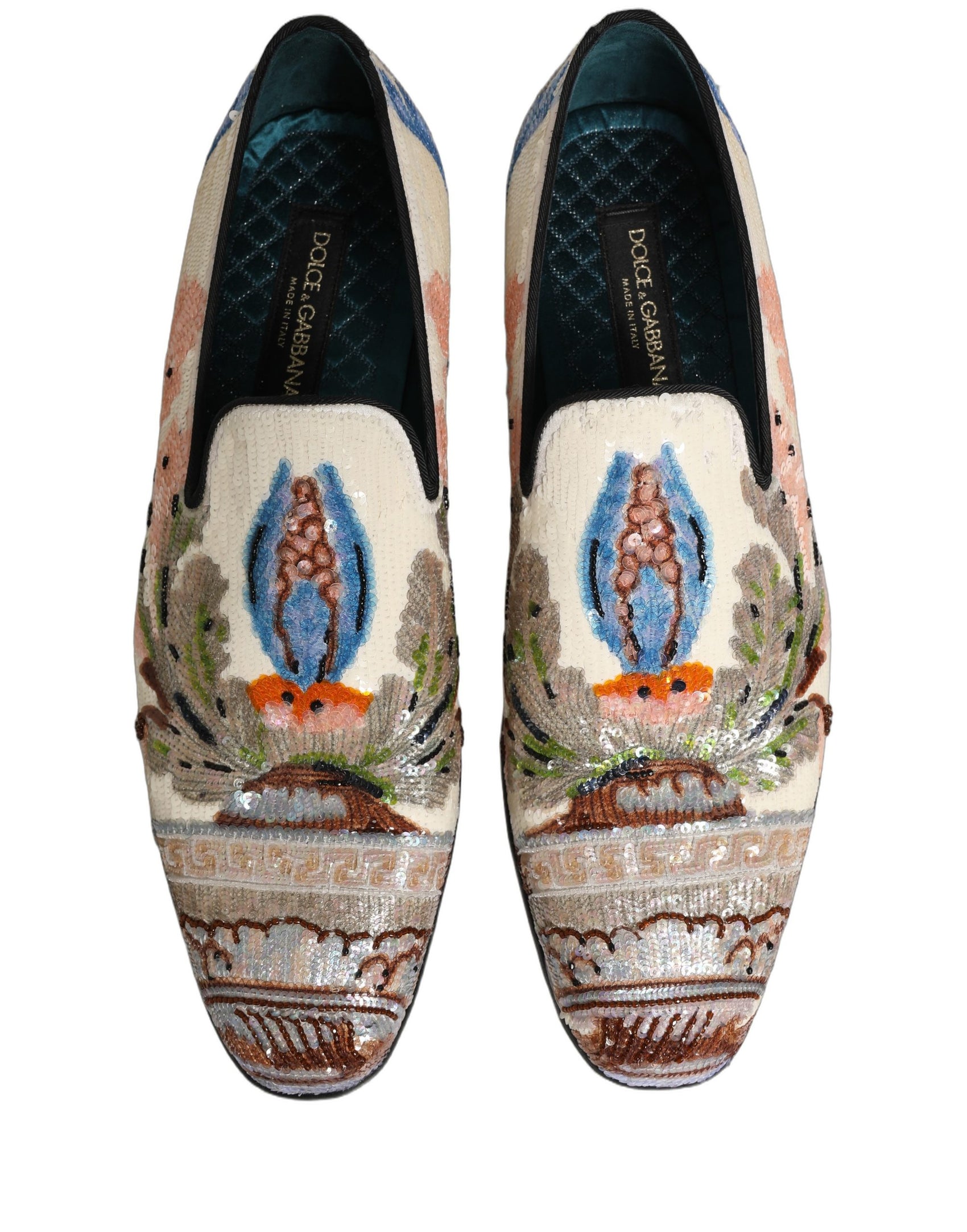 Dolce & Gabbana Multicolor Sequin Embroidered Loafers Shoes