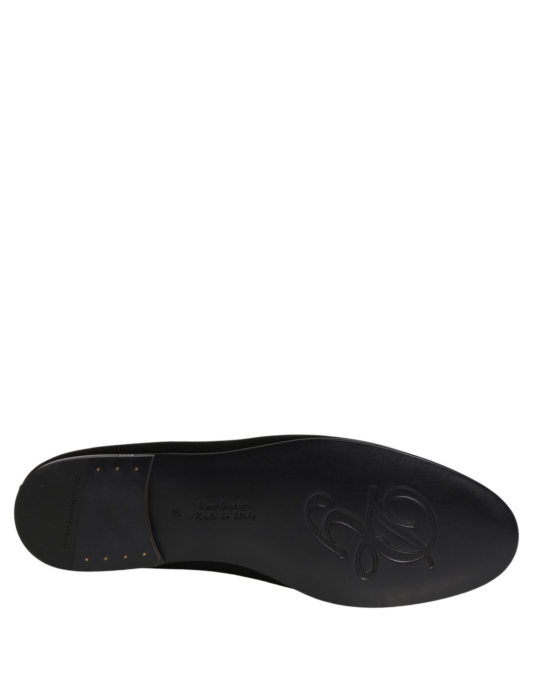 Dolce & Gabbana Black Satin Logo Slip On Flats Loafers Shoes
