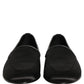Dolce & Gabbana Black Satin Logo Slip On Flats Loafers Shoes