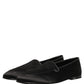 Dolce & Gabbana Black Satin Logo Slip On Flats Loafers Shoes
