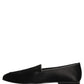 Dolce & Gabbana Black Satin Logo Slip On Flats Loafers Shoes