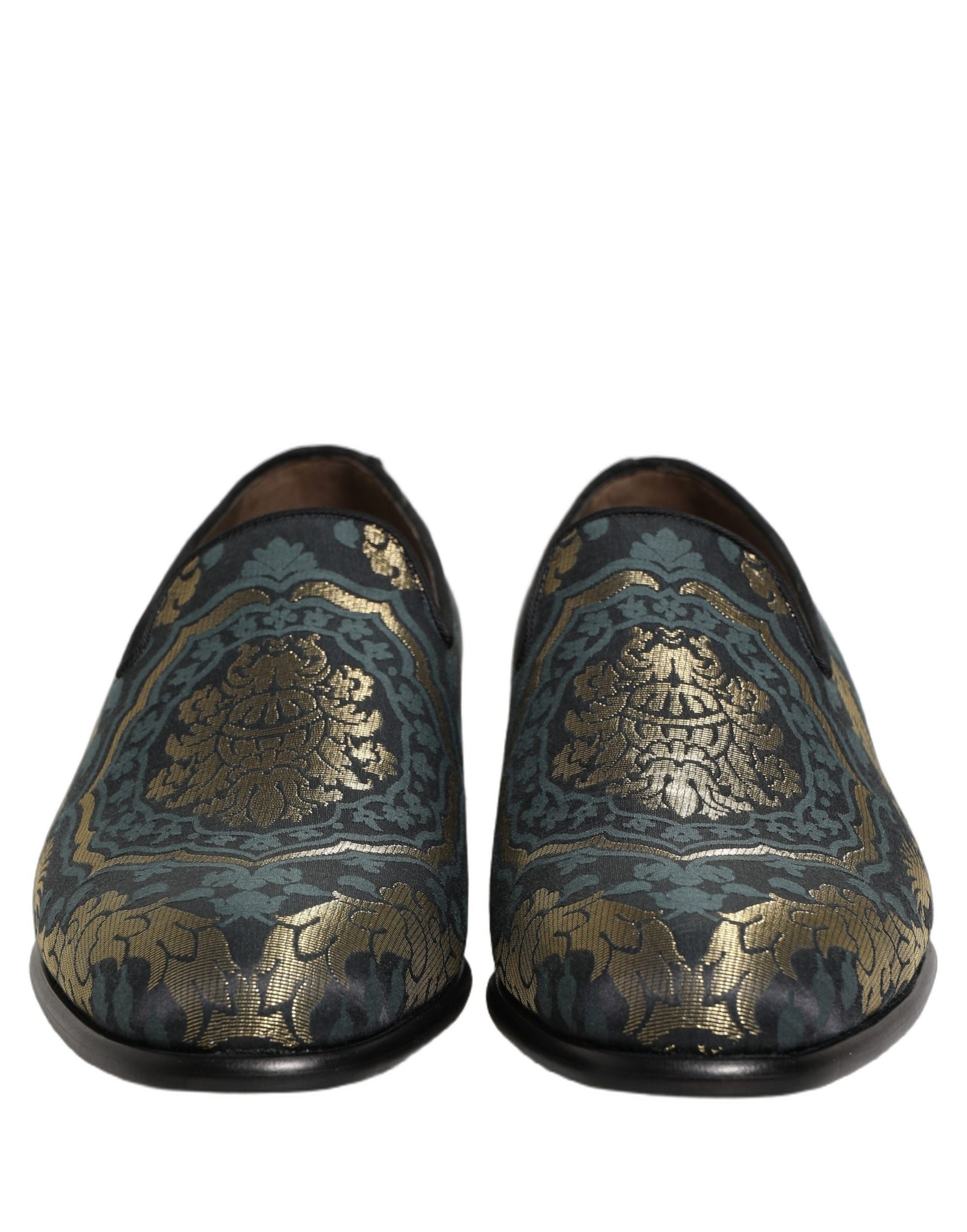 Dolce & Gabbana Black Floral Brocade Slip On Loafers Shoes