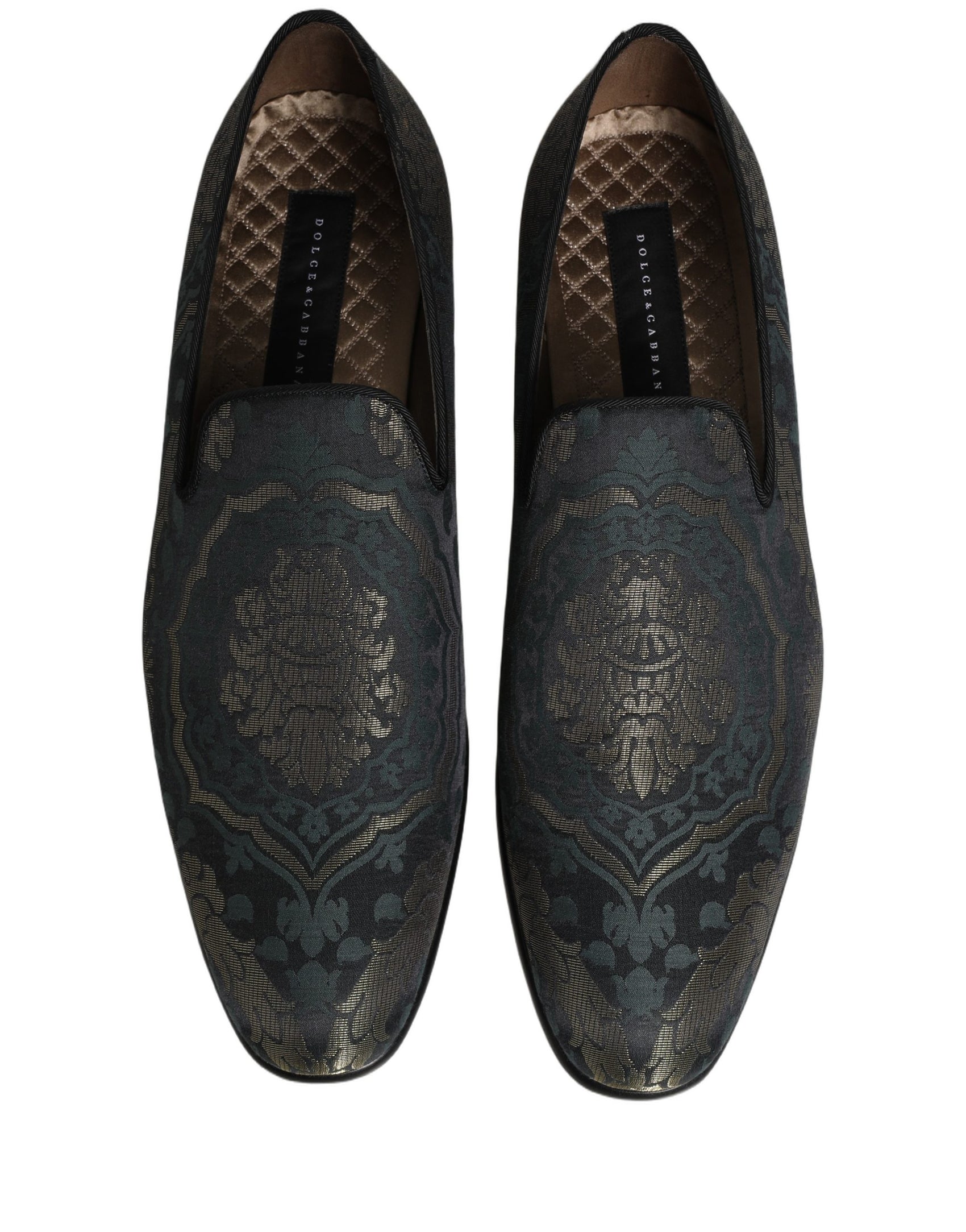 Dolce & Gabbana Black Floral Brocade Slip On Loafers Shoes