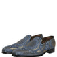Dolce & Gabbana Blue Floral Brocade Slip On Loafers Shoes