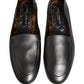 Dolce & Gabbana Silver Leather DG Logo Slip On Loafers Shoes